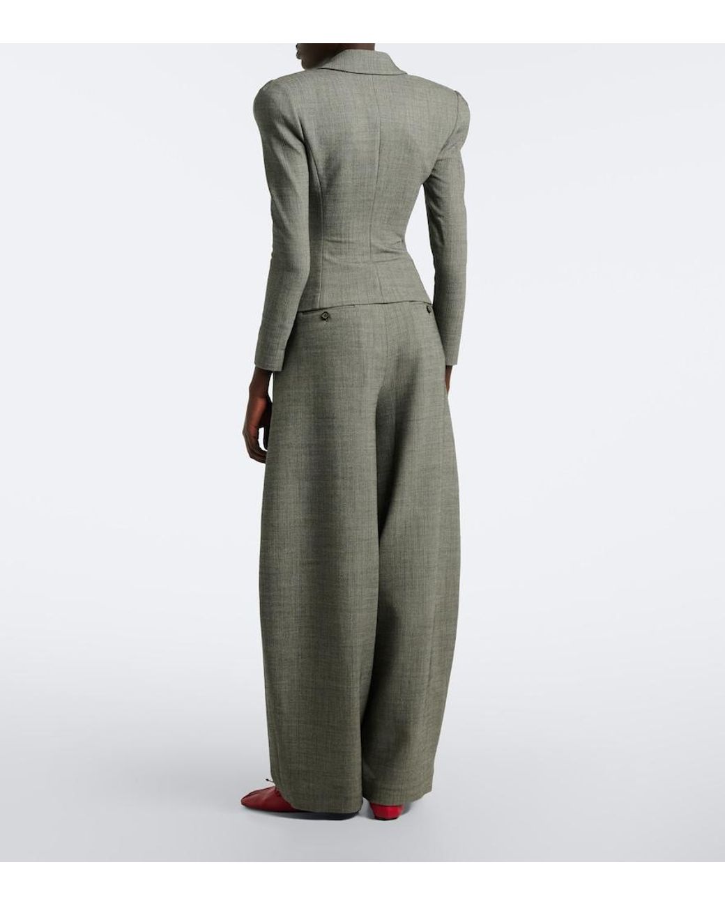 Magda Butrym Gray Herringbone Wool-Blend Barrel-Leg Pants