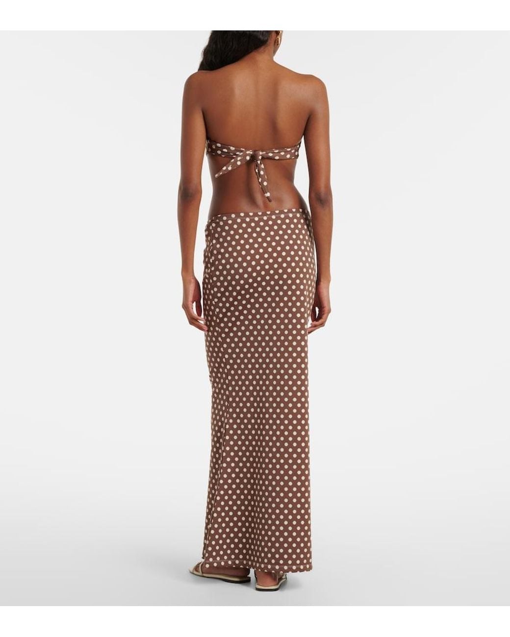 Montce Brown Natalia Polka-Dot Maxi Skirt