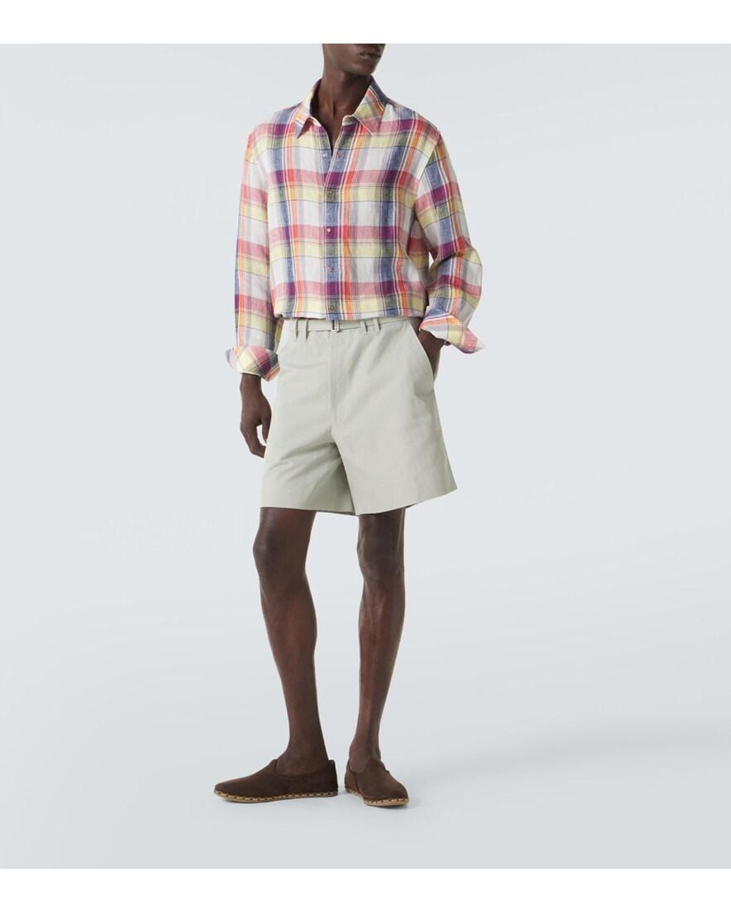 God's True Cashmere Pink Daybreak Plaid Linen Shirt With Sunstone for men