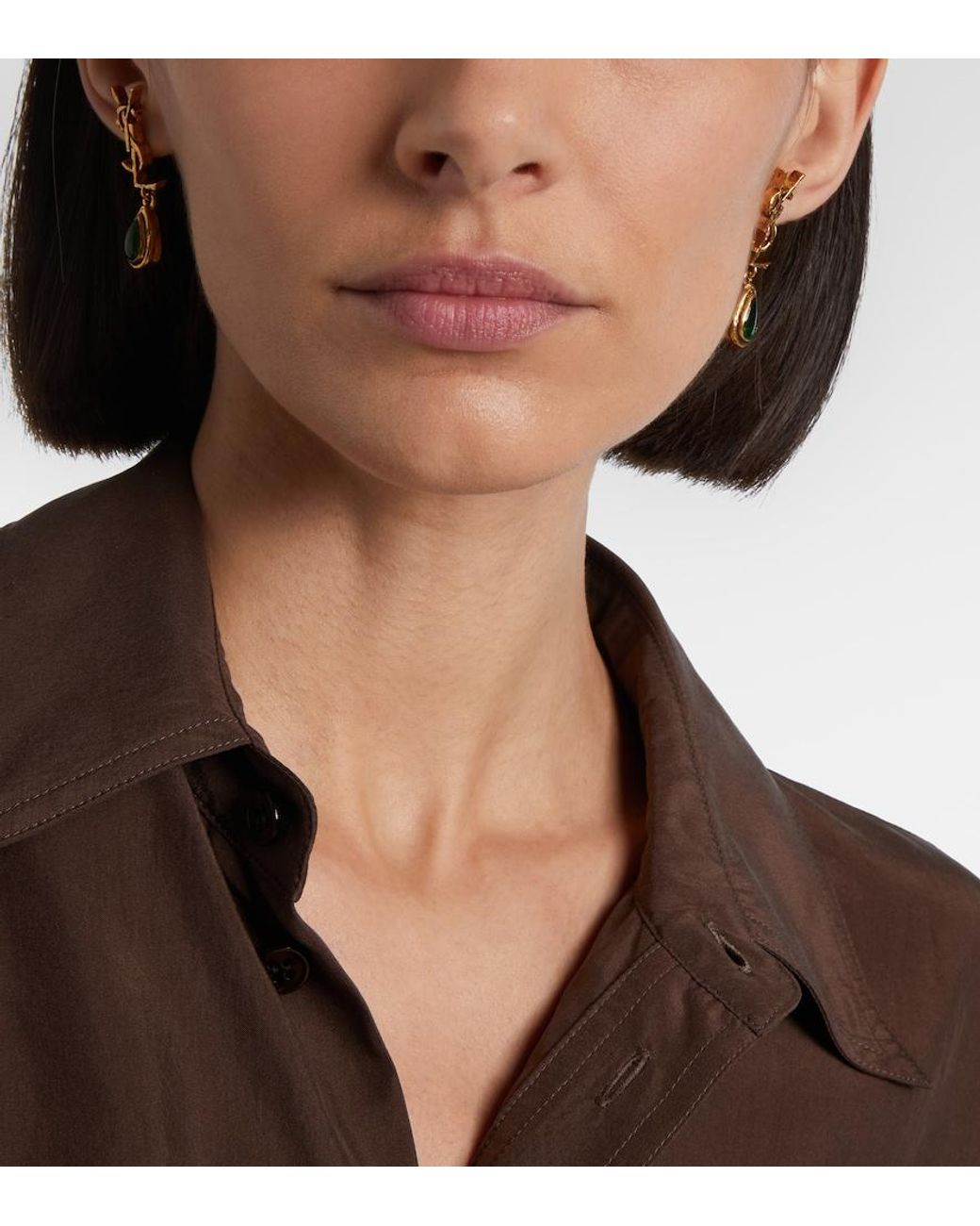 Saint Laurent White Cassandre Embellished Drop Earrings