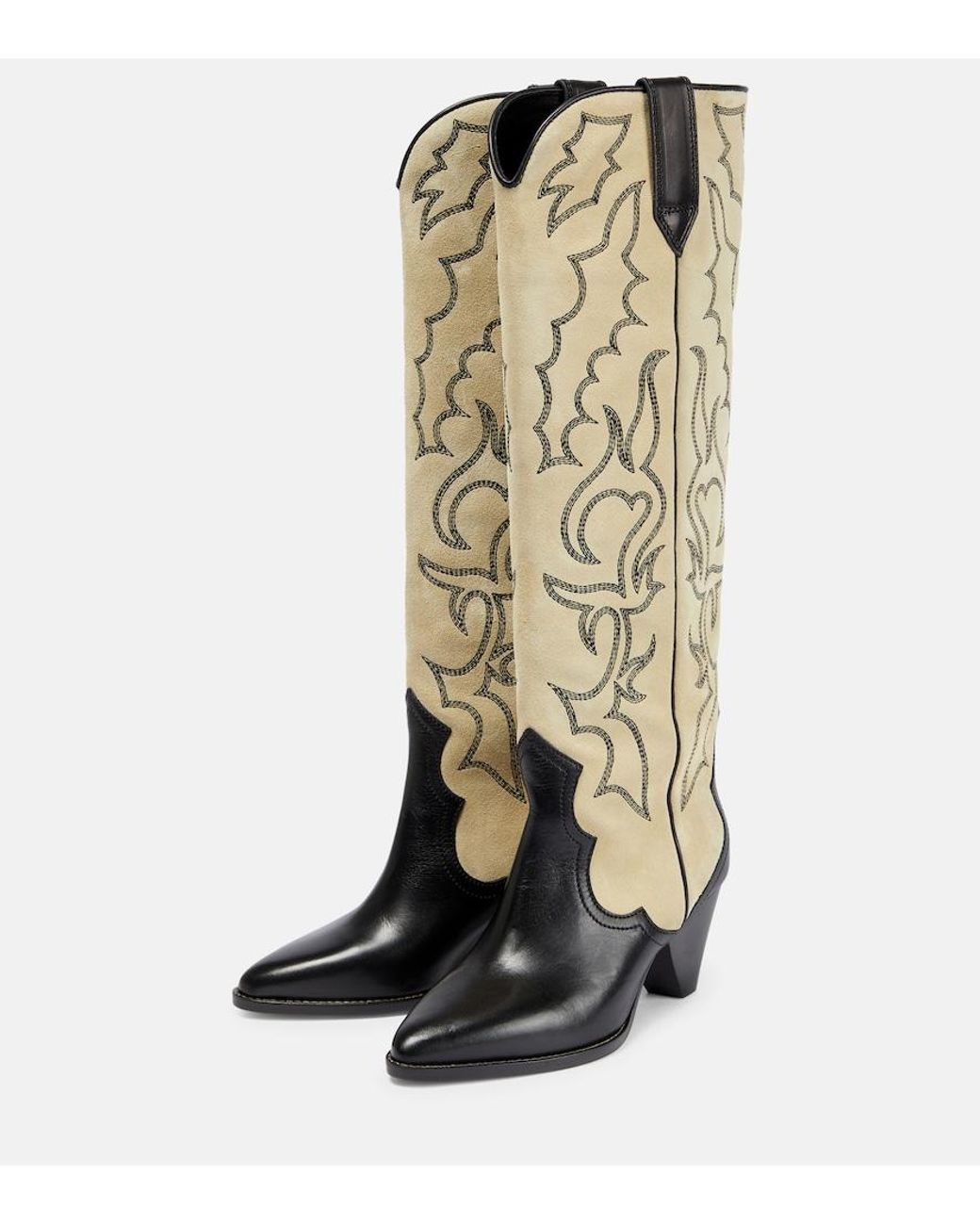 Isabel Marant Natural Leila Leather And Suede Cowboy Boots