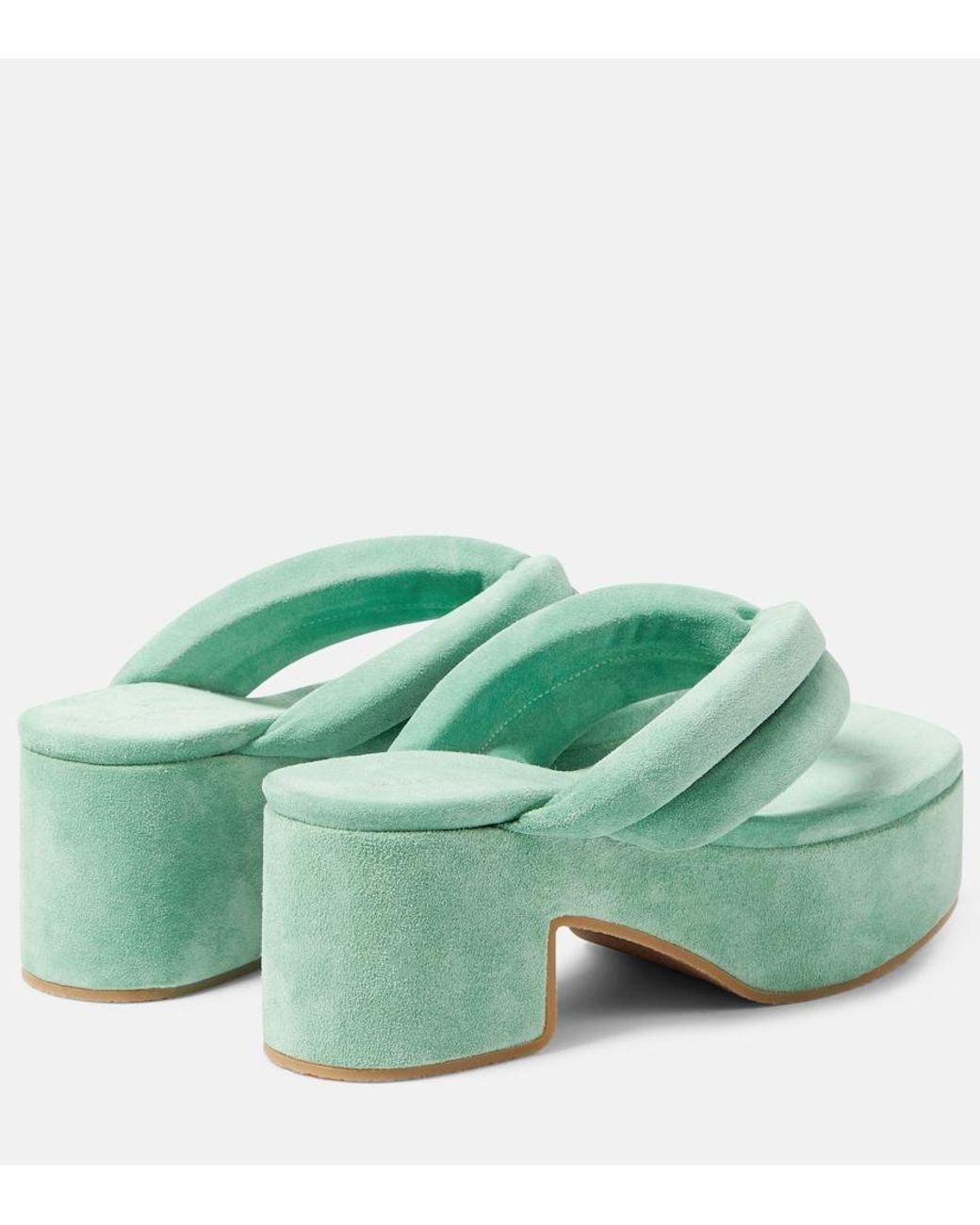 Dries Van Noten Green Suede Platform Thong Sandals