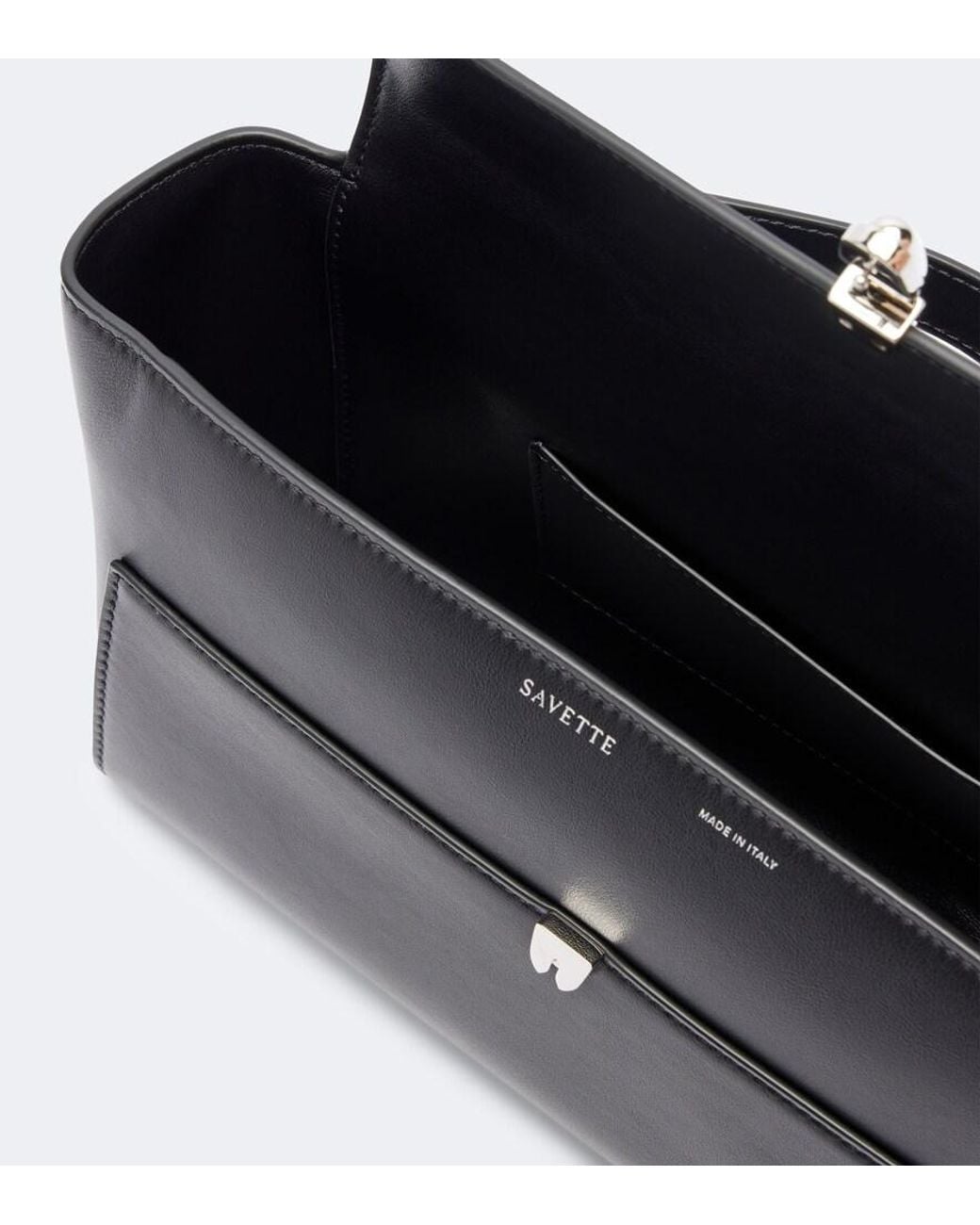 SAVETTE Black Symmetry Trapeze Leather Clutch