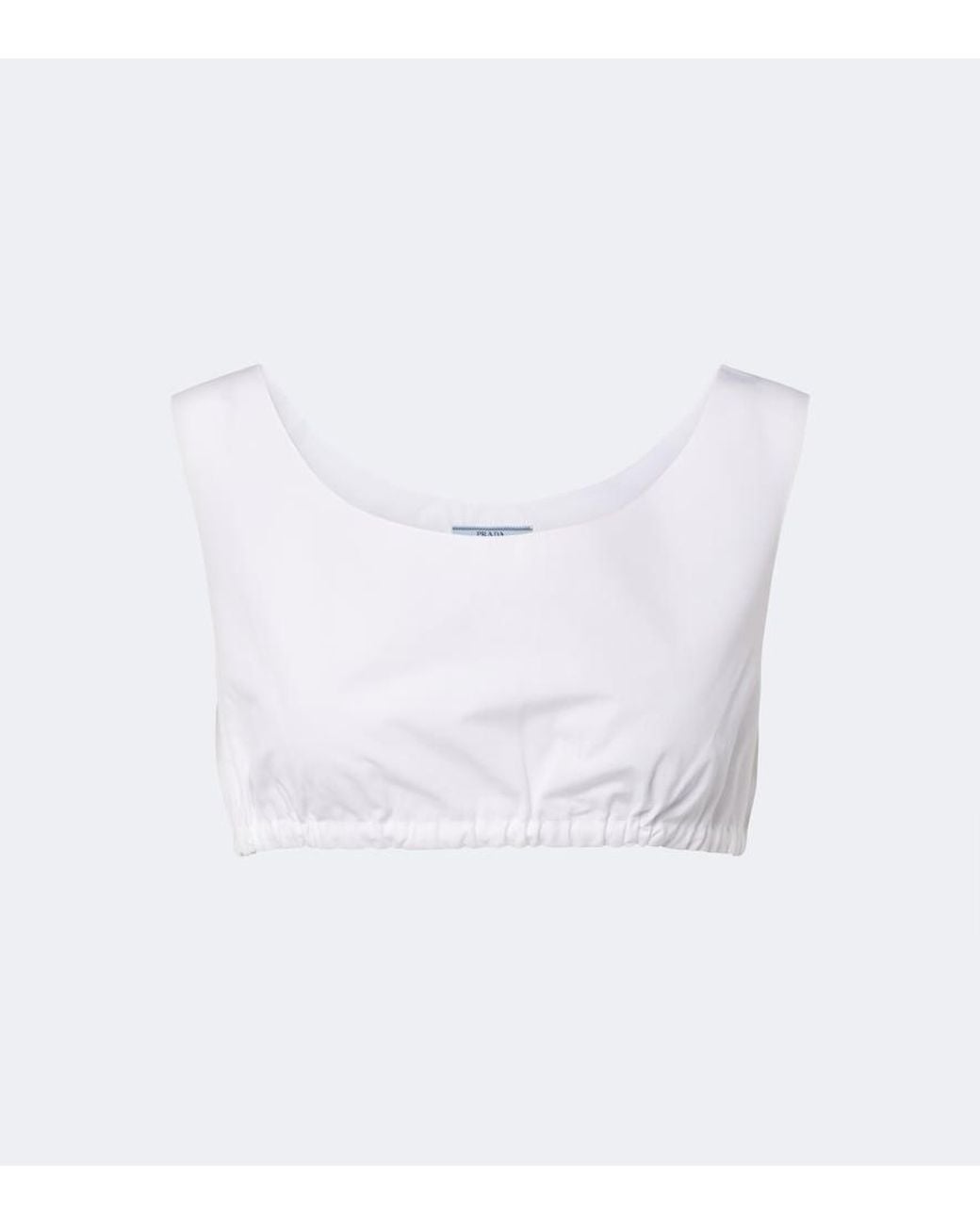 Crop Top De Popelin De Algodon Prada de color White