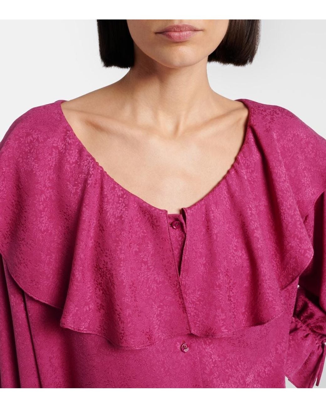 Chloé Pink Ruffled Silk Jacquard Blouse
