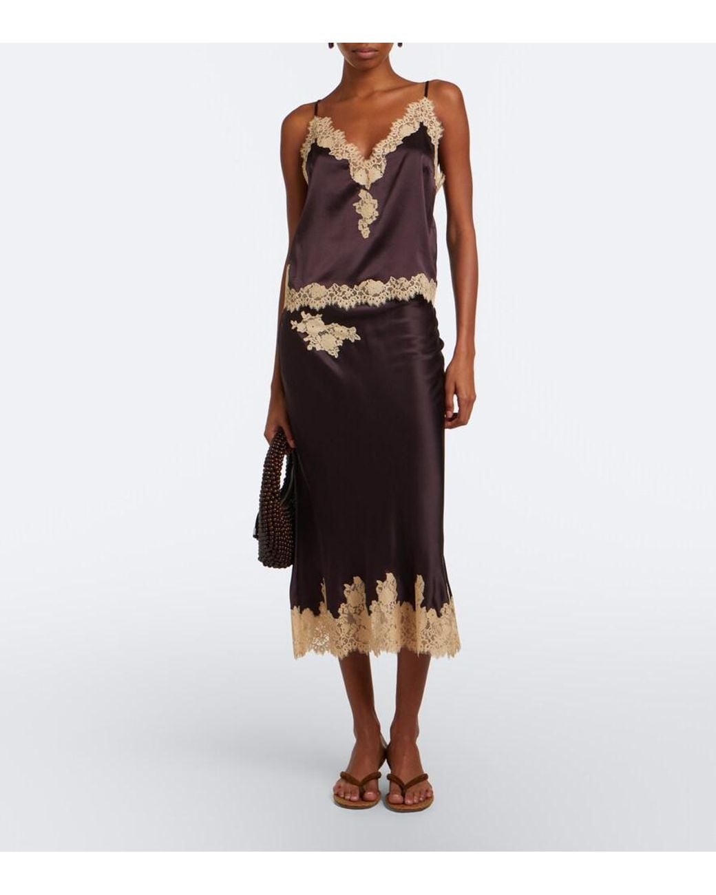 Doen Brown Kira Lace-Trimmed Silk Satin Camisole