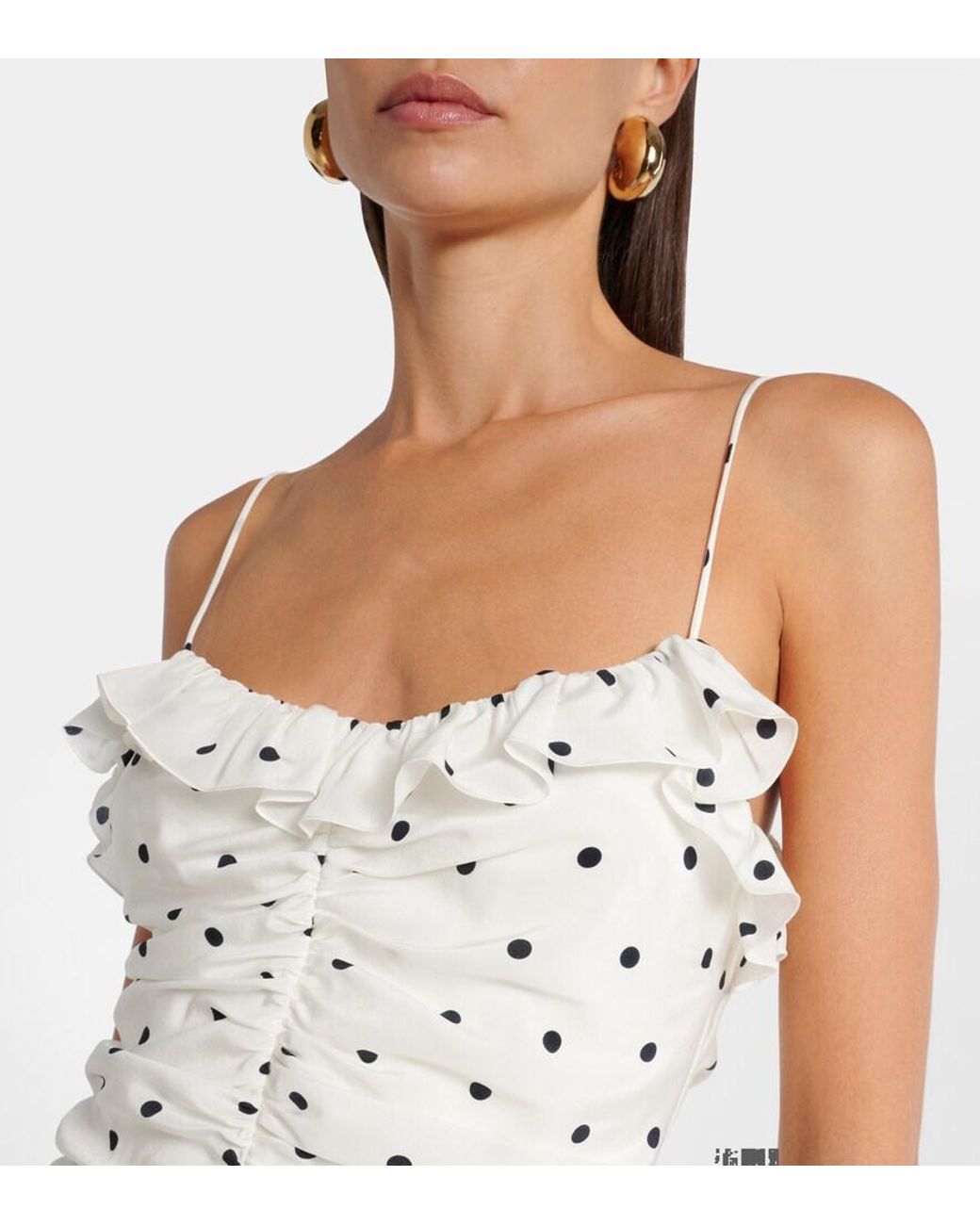 Alessandra Rich White Silk Polka Dot Maxi Dress