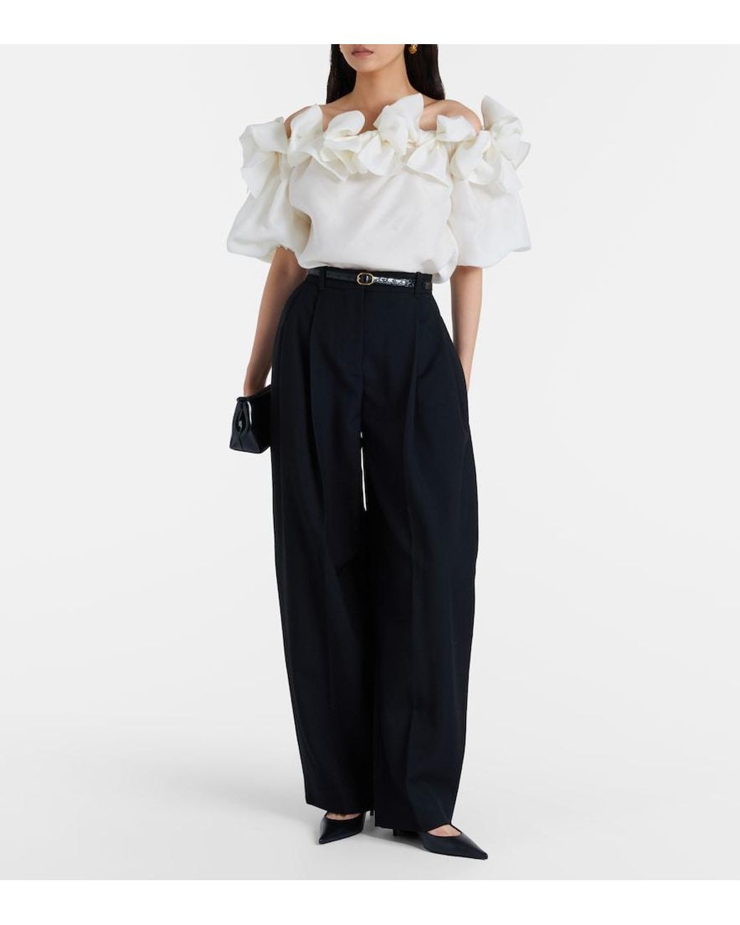 Carolina Herrera White Off-Shoulder Silk Top