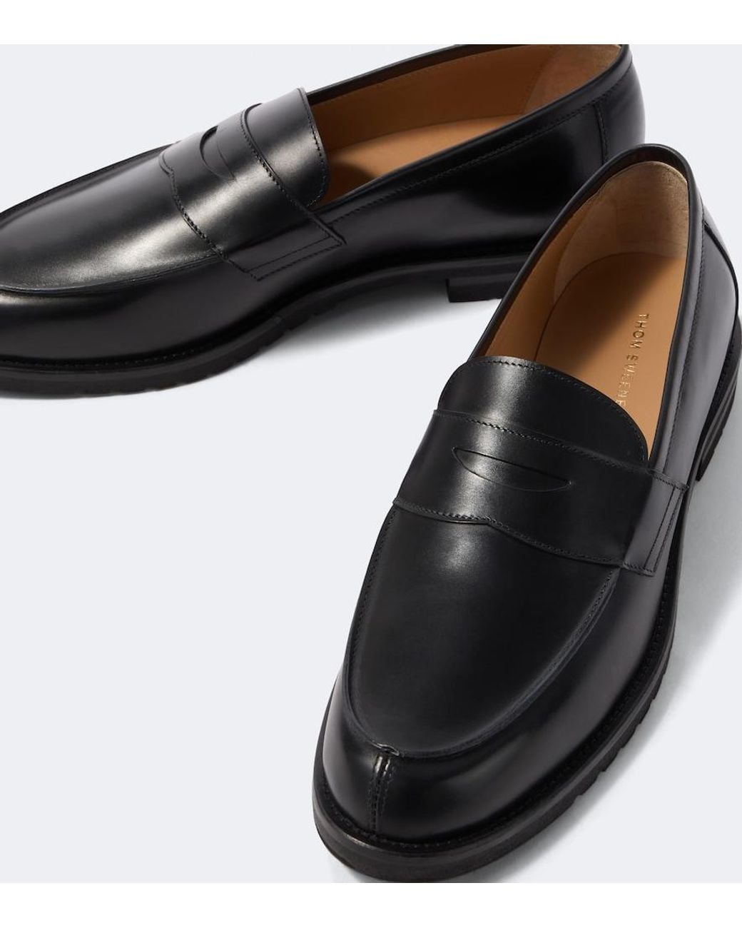 Thom Sweeney Black Leather Penny Loafers for men