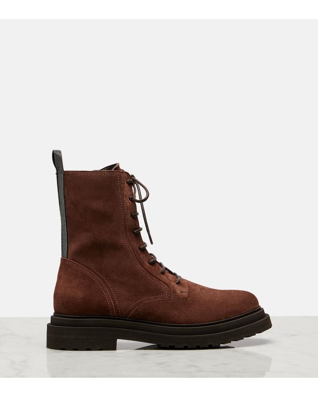 Brunello Cucinelli Brown Monili Suede Ankle Boots