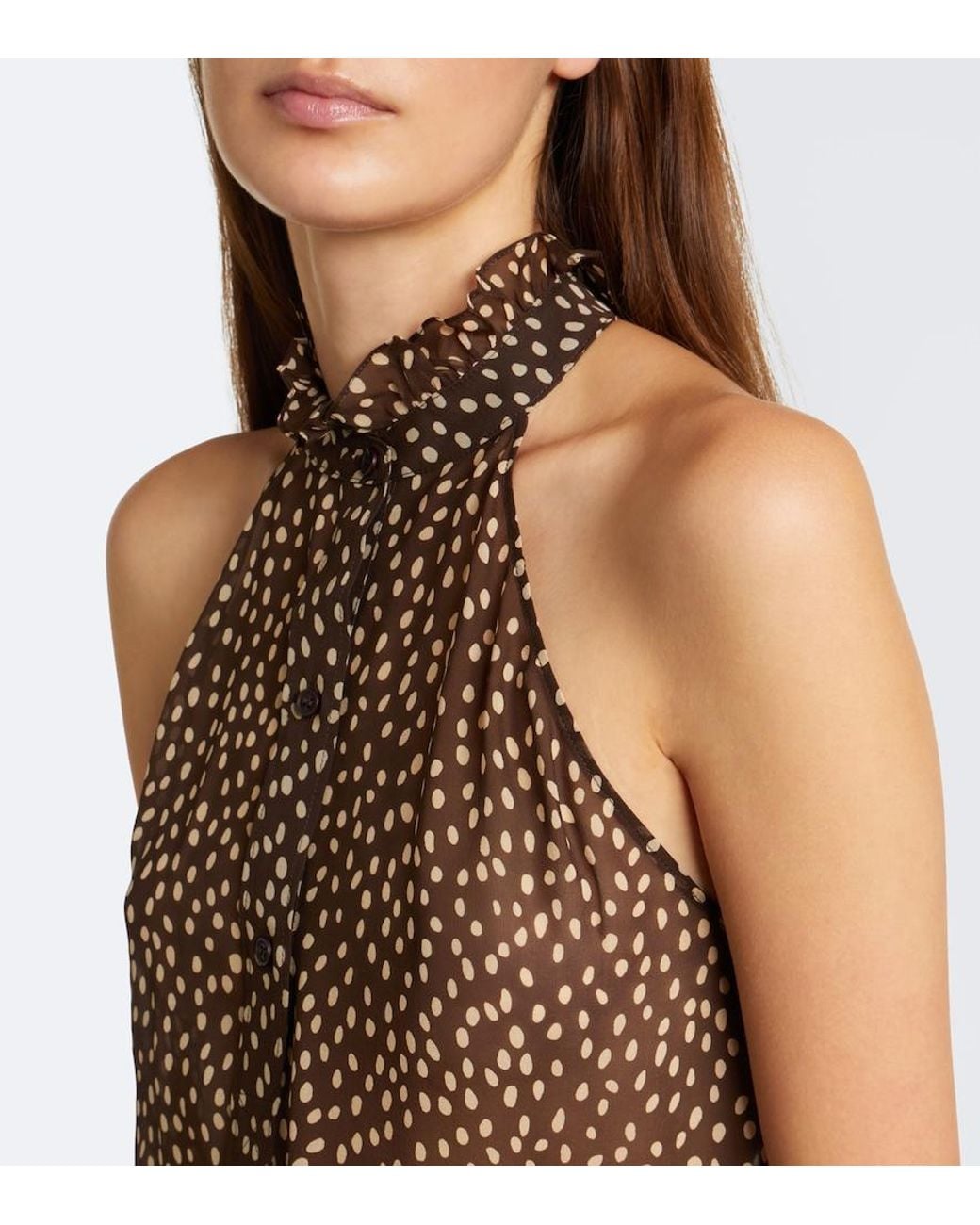 Nili Lotan Brown Daniella Polka-Dot Halterneck Silk Top