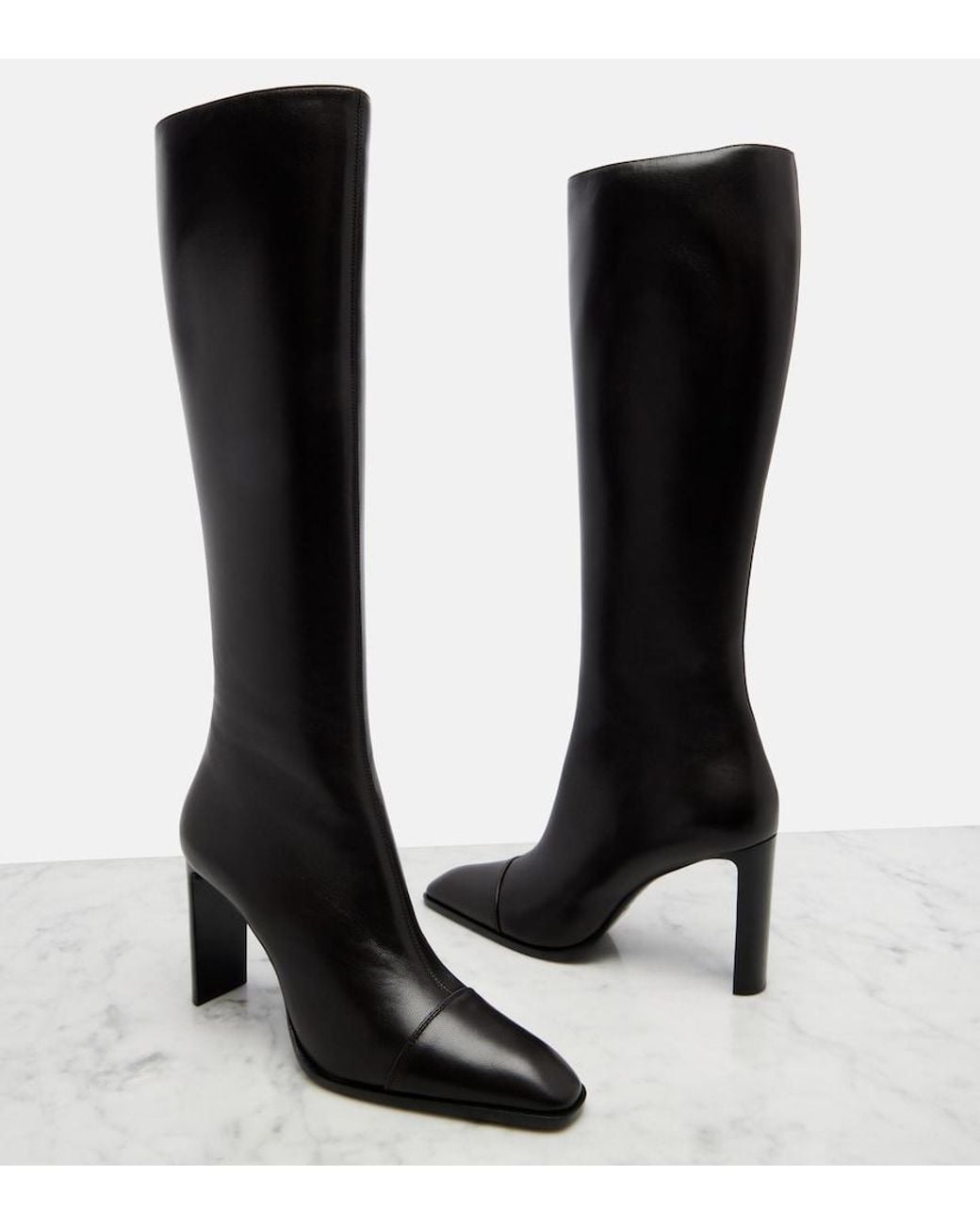Saint Laurent Black Venetia Leather Knee-High Boots