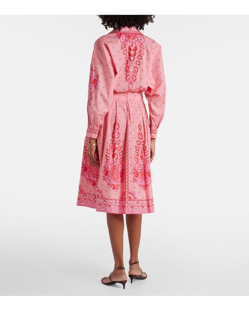 Etro Pink Printed Cotton-Blend Midi Dress