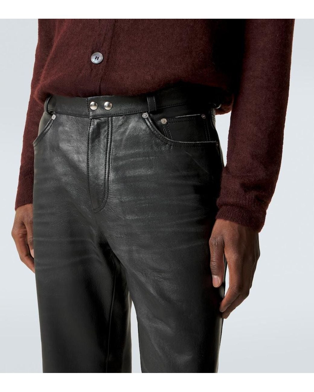 Our Legacy Gray Carlson Cut Straight Leather Pants for men