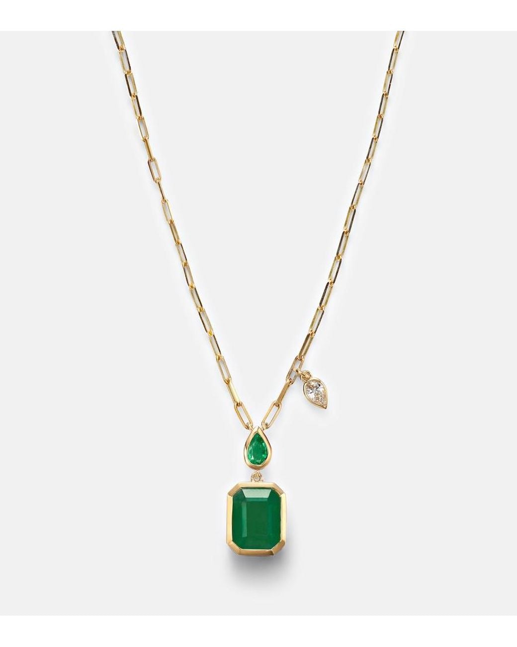 SHAY Metallic 18Kt Pendant Necklace With Emeralds And Diamond