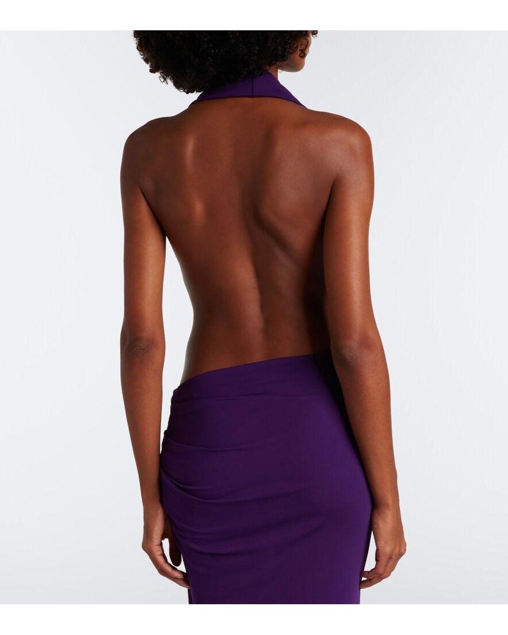 Alex Perry Purple Draped Halterneck Jersey Gown