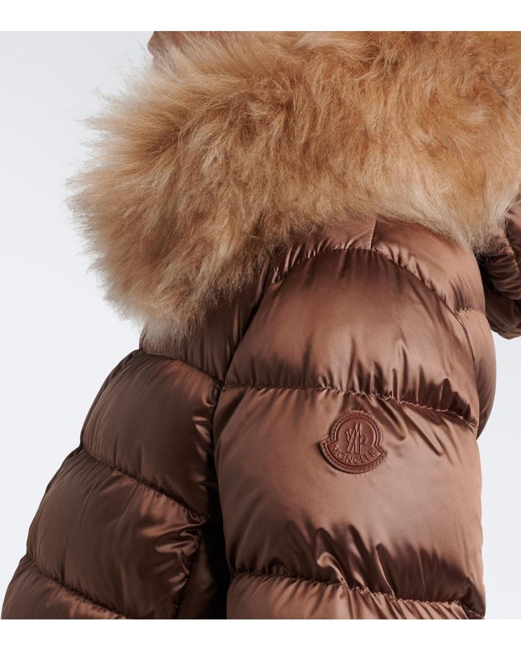 Moncler Brown Shearling-Trimmed Down Coat