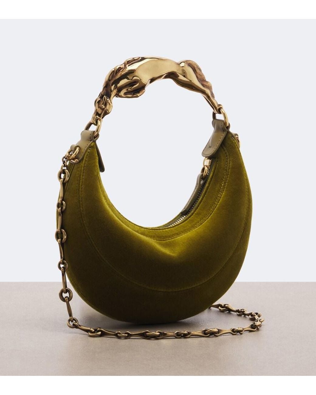 Chloé Green Chain Horse Small Velvet Top-Handle Bag