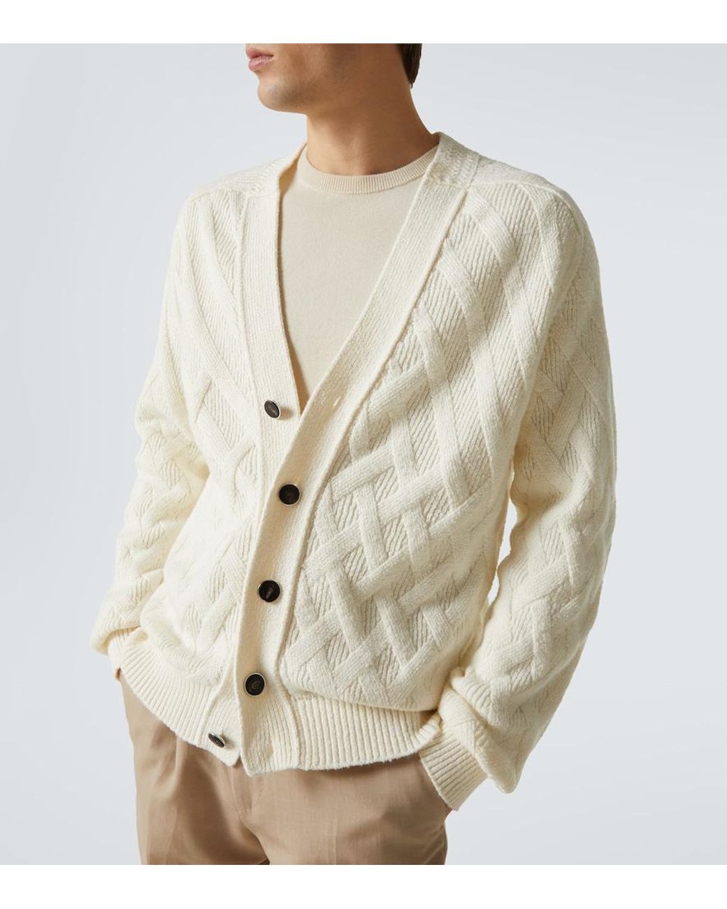 Zegna White Ribbed-Knit Cotton Cardigan for men