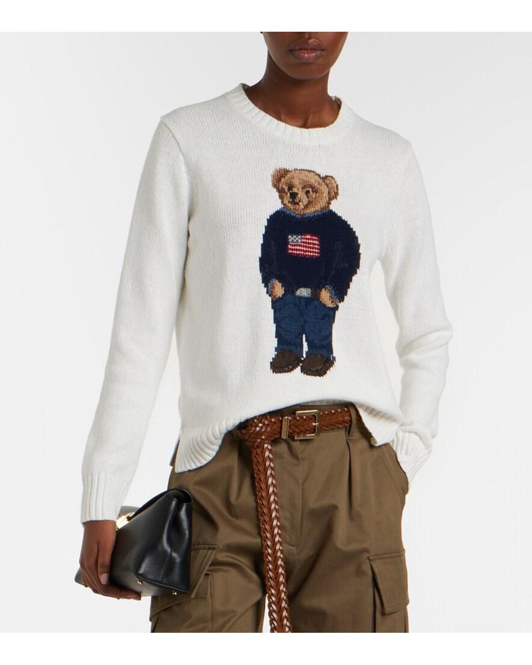 Polo Ralph Lauren Blue Polo Bear Intarsia Linen And Cotton Sweater