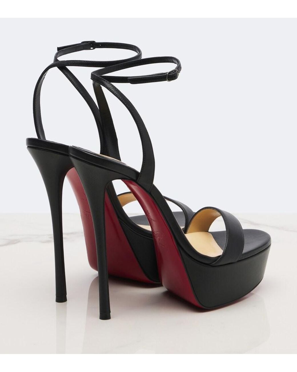 Christian Louboutin Black Loubi Queen Alta 150 Leather Platform Sandals