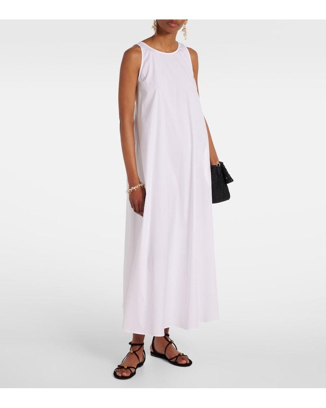 Max Mara White Romea Cotton-Blend Poplin Maxi Dress