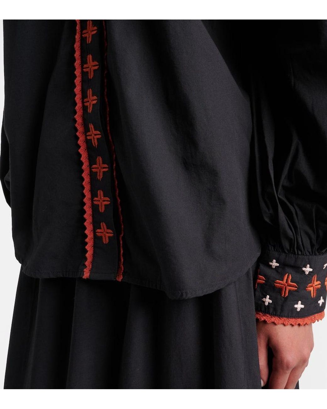 Farm Rio Black Embroidered Cotton Shirt