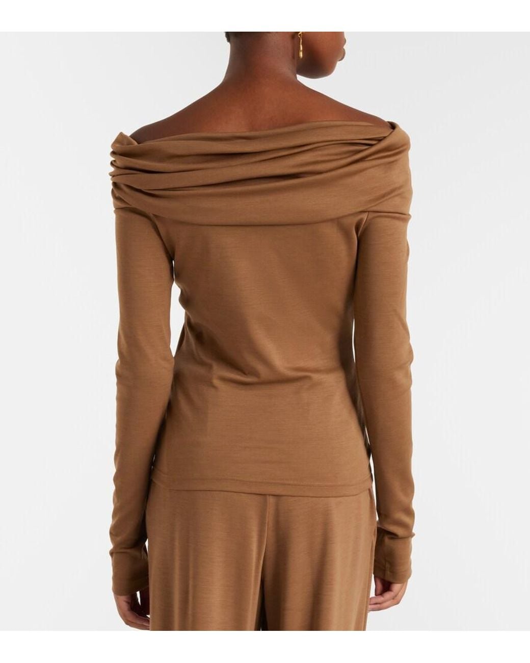 Max Mara Brown Orafo Draped Virgin Wool Top