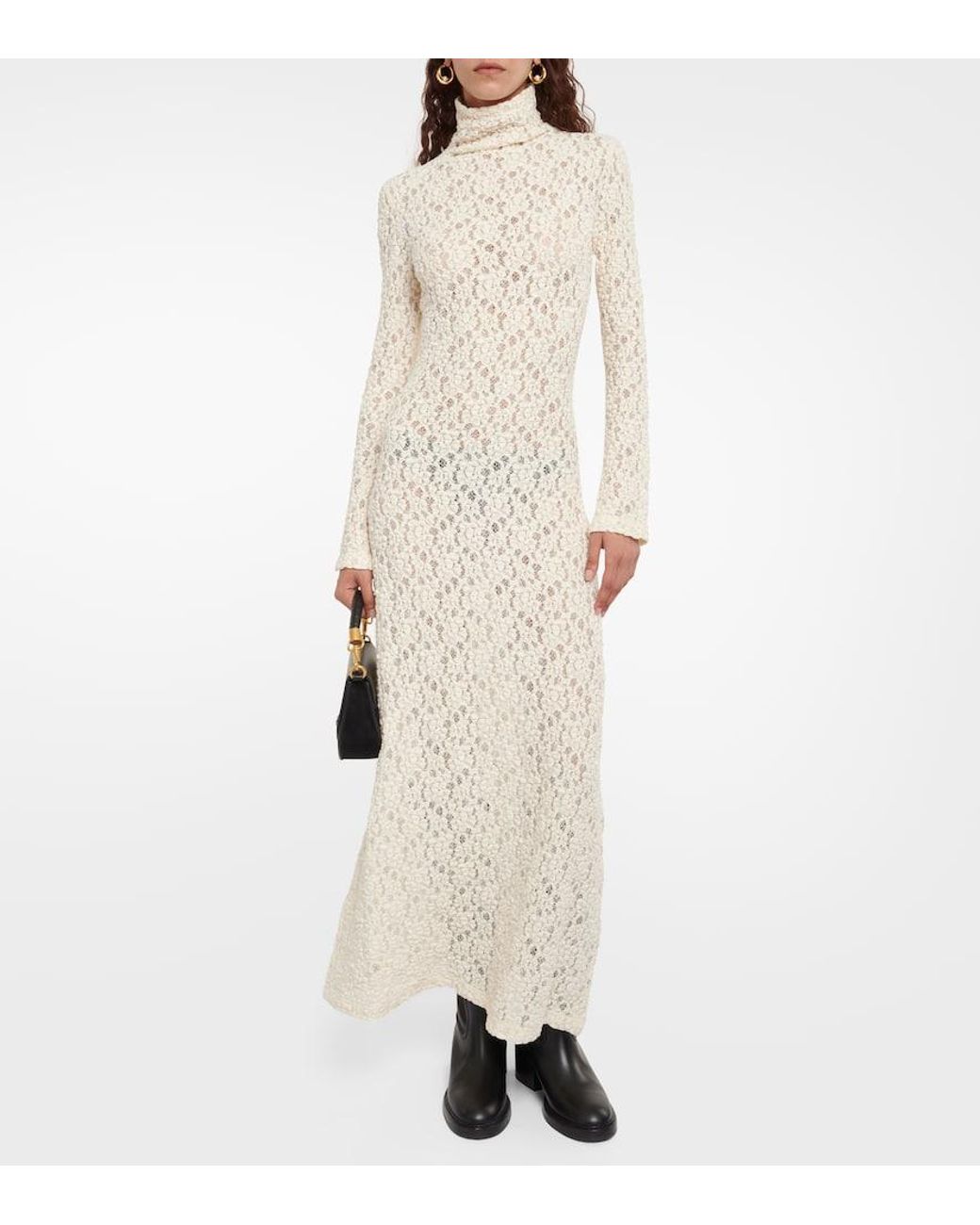 Chloe Cotton blend Lace Turtleneck Dress in White Lyst