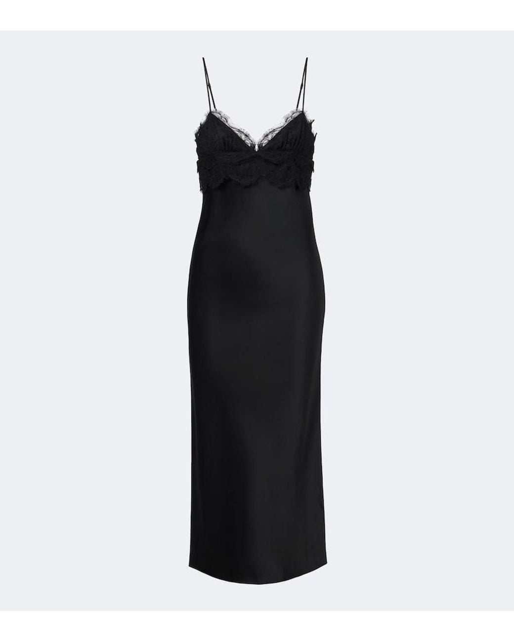Khaite Black Joelle Lace-Trimmed Satin Slip Dress