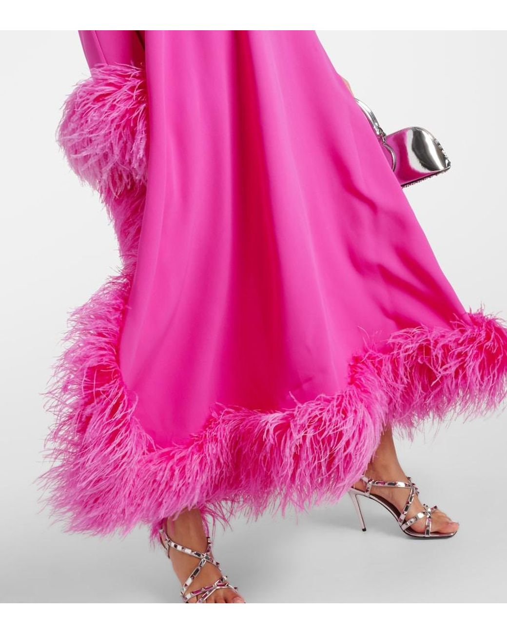 Valentino Cady Couture Feather-Trimmed Silk Gown in Pink