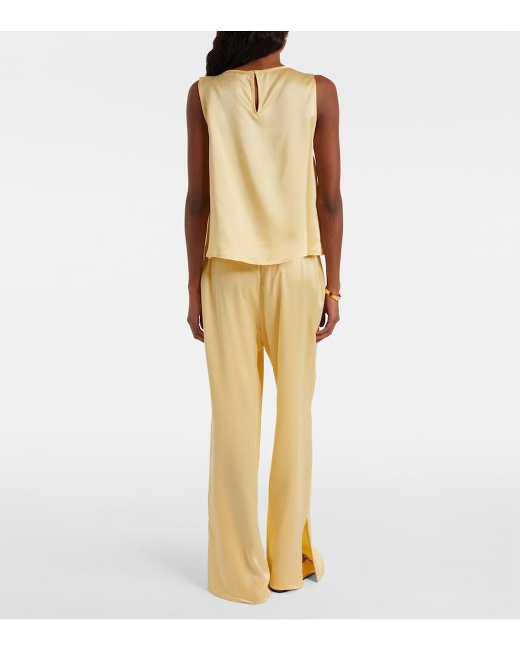 Asceno Natural Loreto Silk Charmeuse Wide-Leg Pants