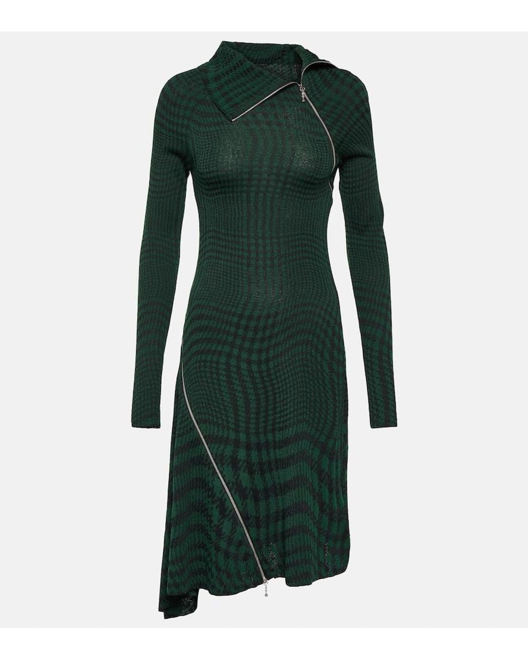 Burberry Green Check Wool-Blend Midi Dress