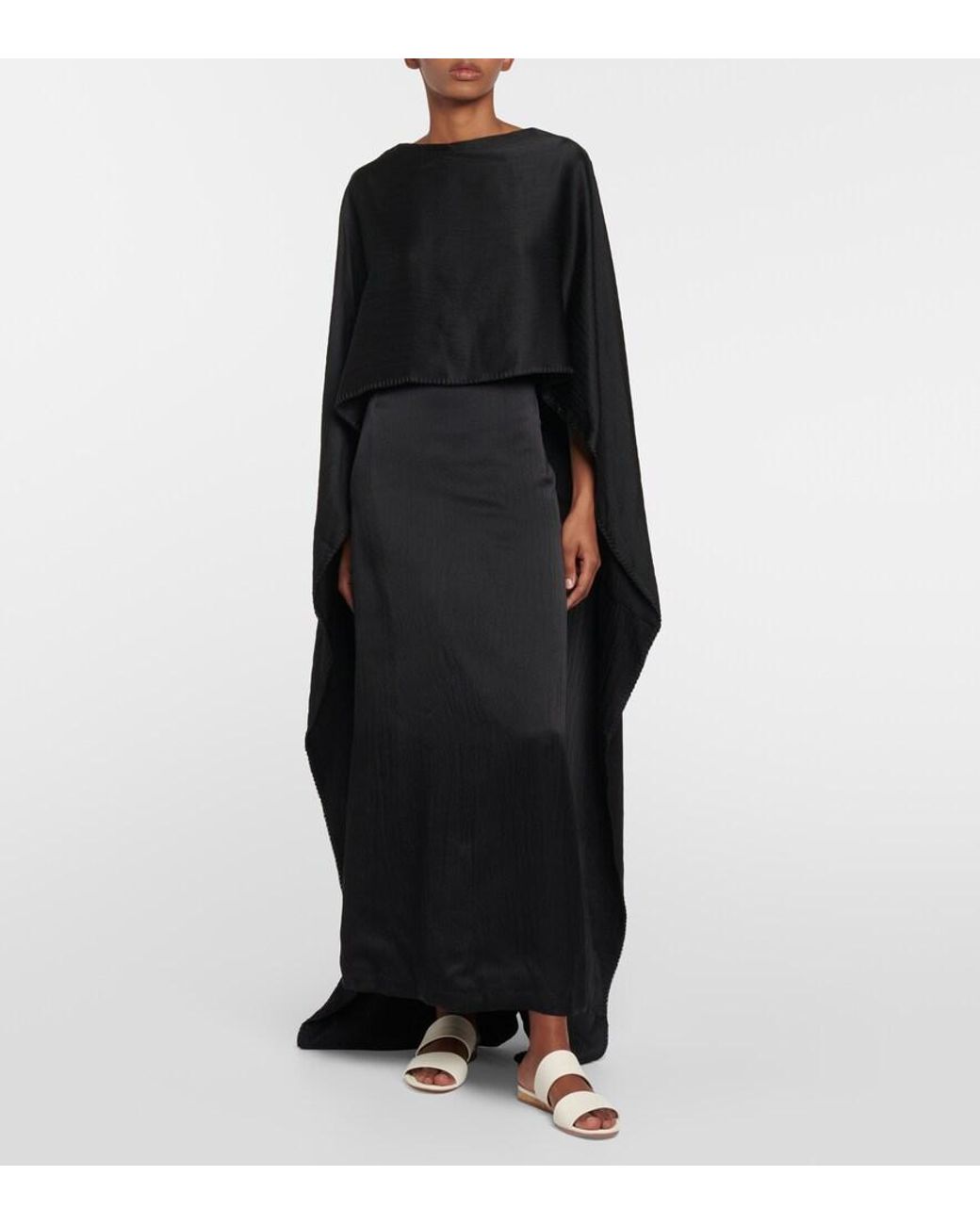 Gabriela Hearst Black Hunter Caped Silk Satin Gown