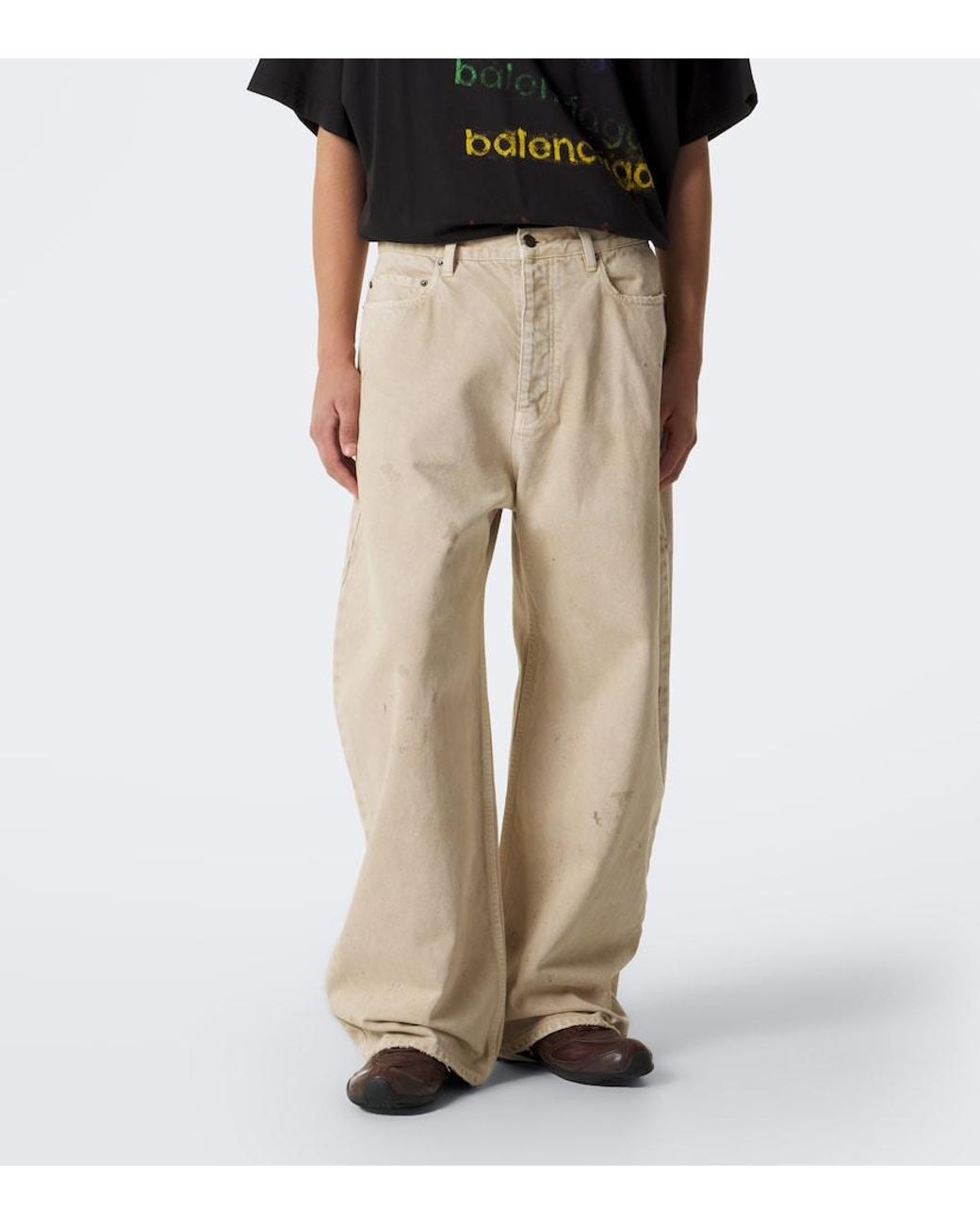 Balenciaga Natural Distressed Wide-Leg Jeans for men