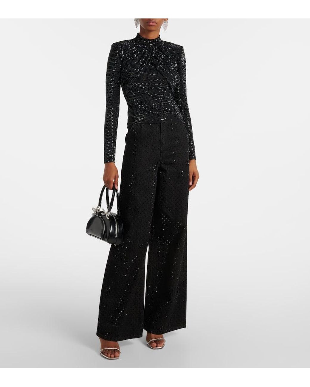 Self-Portrait Black Embellished Mesh Top