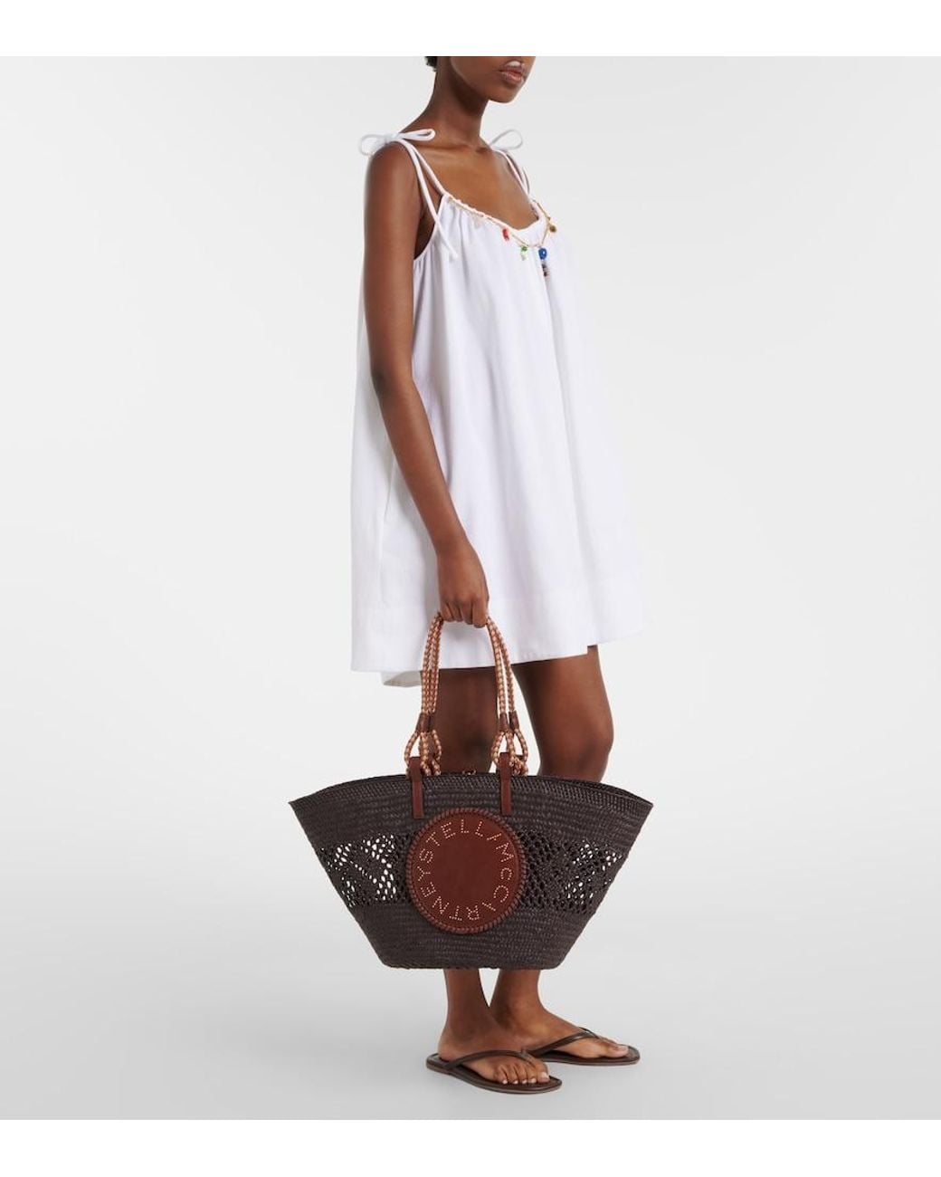 Stella McCartney Black Logo Large Raffia Basket Bag
