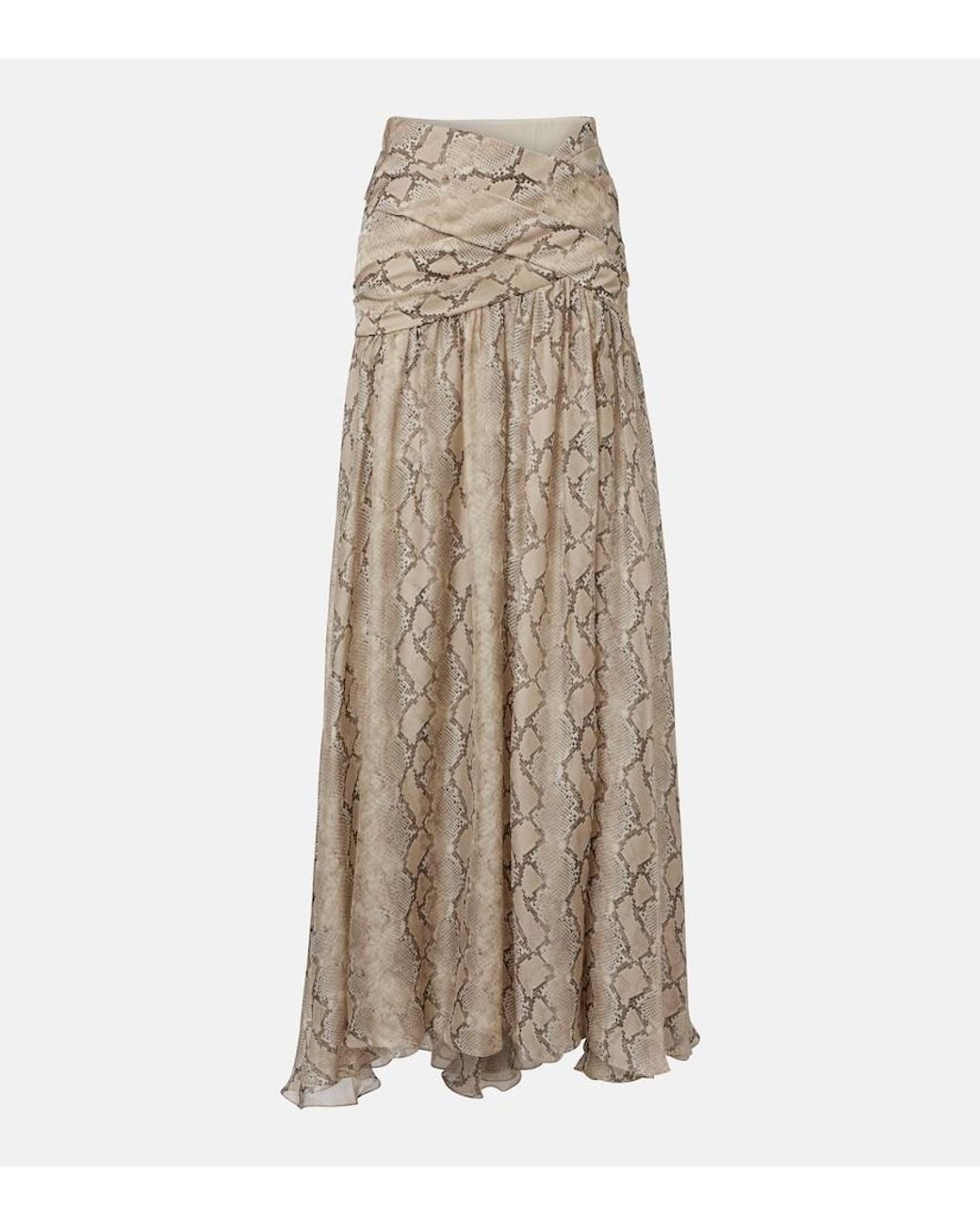 Elie Saab Natural Snake-Print Silk Chiffon Maxi Skirt