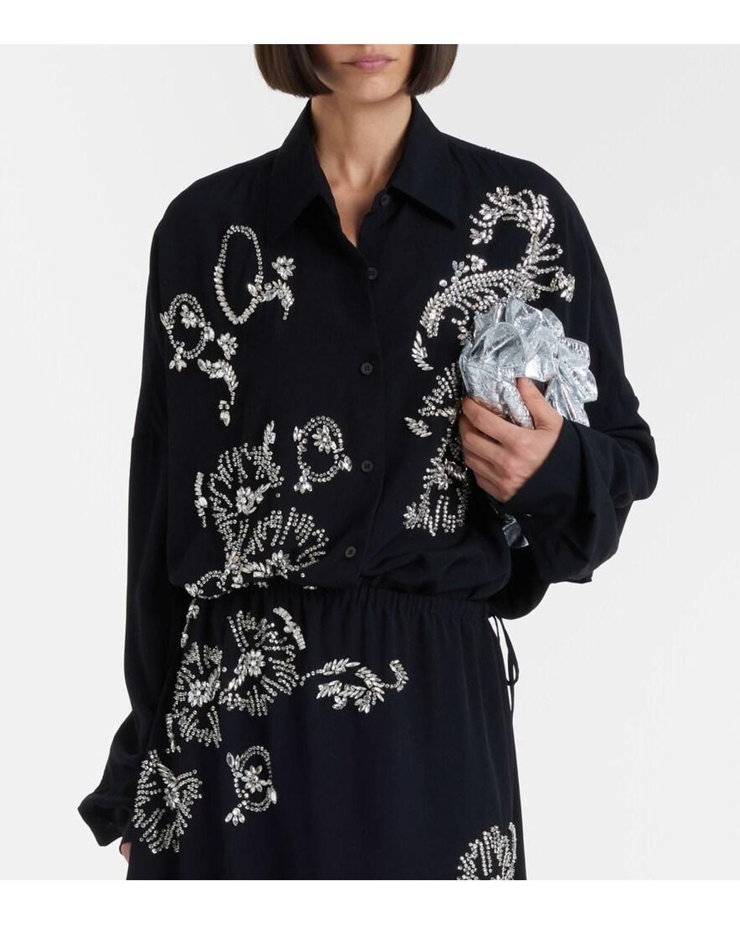 Dries Van Noten Black Oversized Embellished Shirt