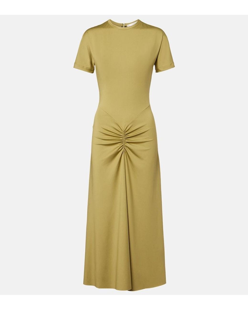 Victoria Beckham Green Gathered Jersey T-Shirt Dress