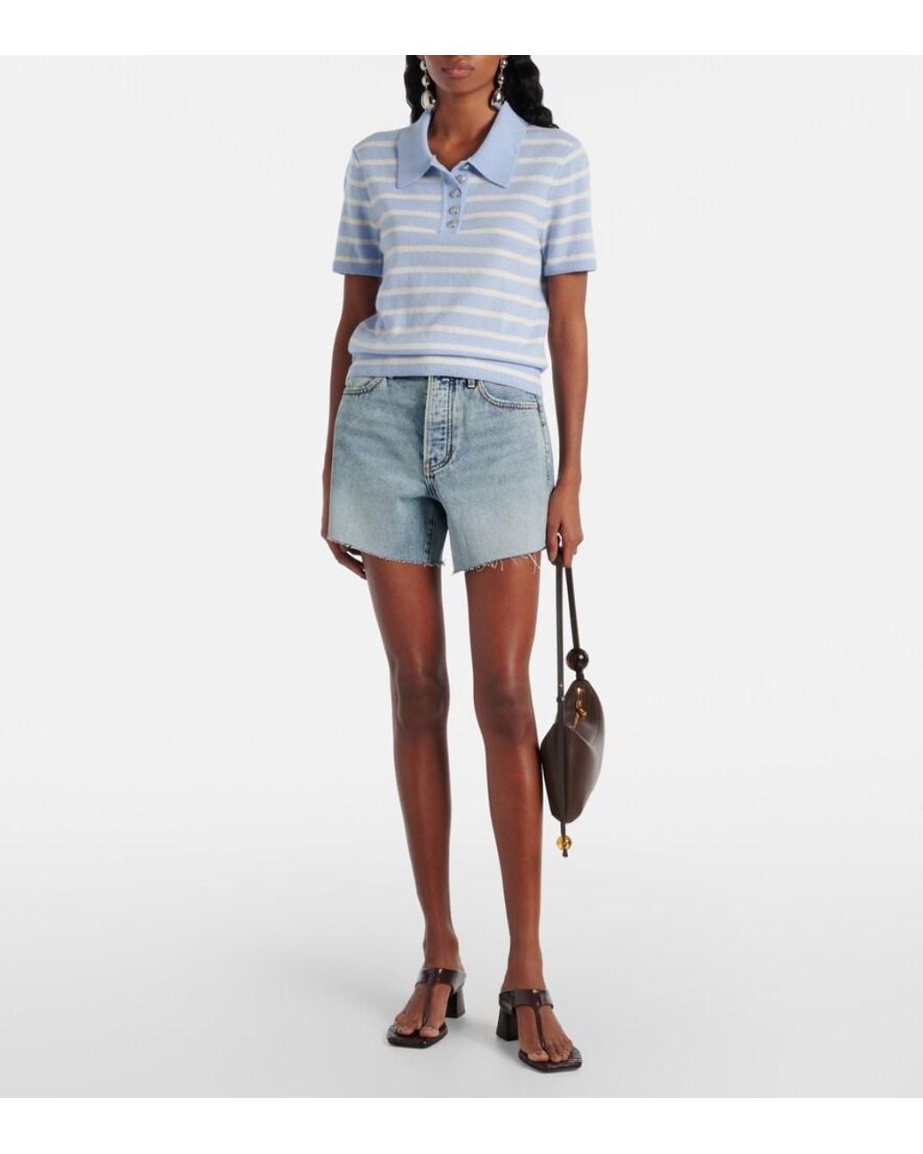 Veronica Beard Blue Shana Striped Cashmere Polo Sweater