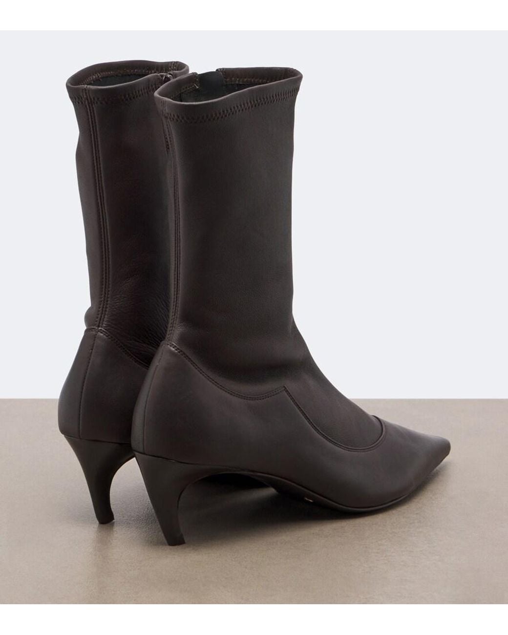 Khaite Black Valerie Leather Mid-Calf Boots