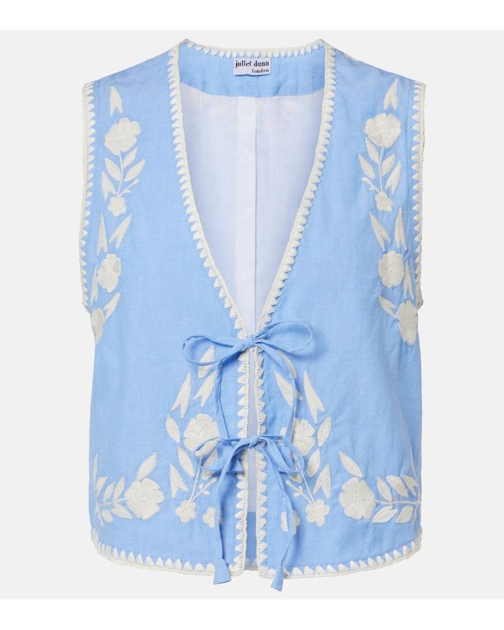 Juliet Dunn Blue Embroidered Cotton Chambray Vest