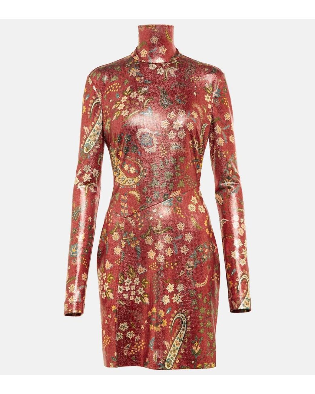 Etro Red Paisley High Neck Minidress