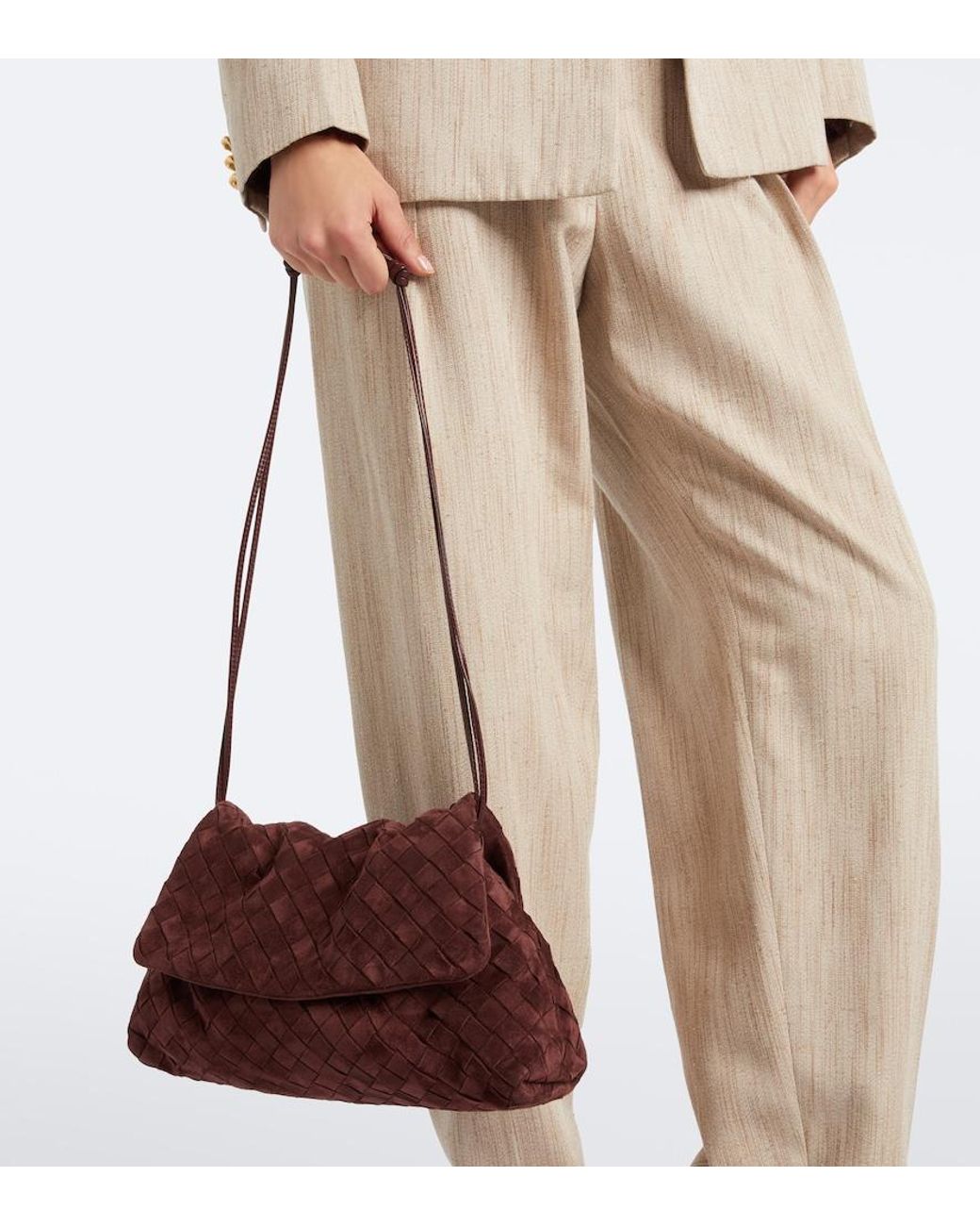 Bottega Veneta Red Giorno Intrecciato Suede Shoulder Bag