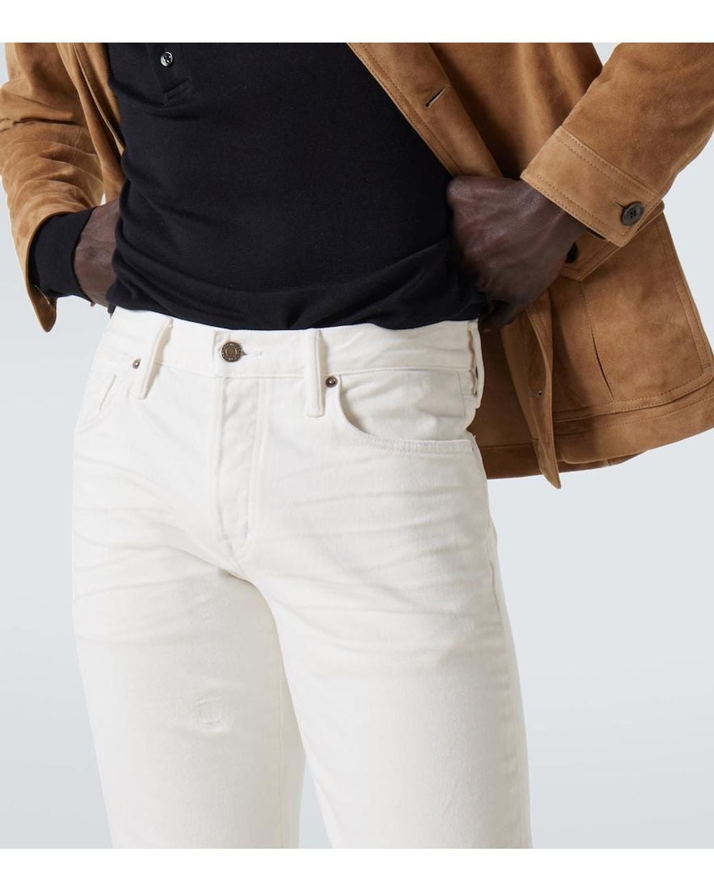 Tom Ford White Distressed Slim Jeans for men