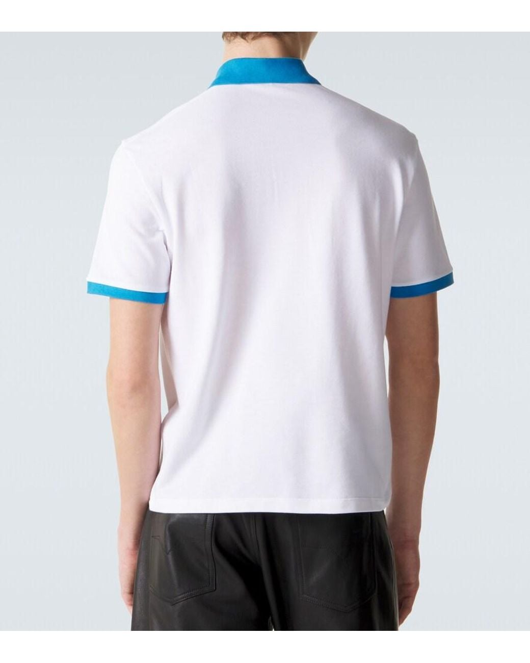 Versace Blue Printed Cotton Pique Polo Shirt for men