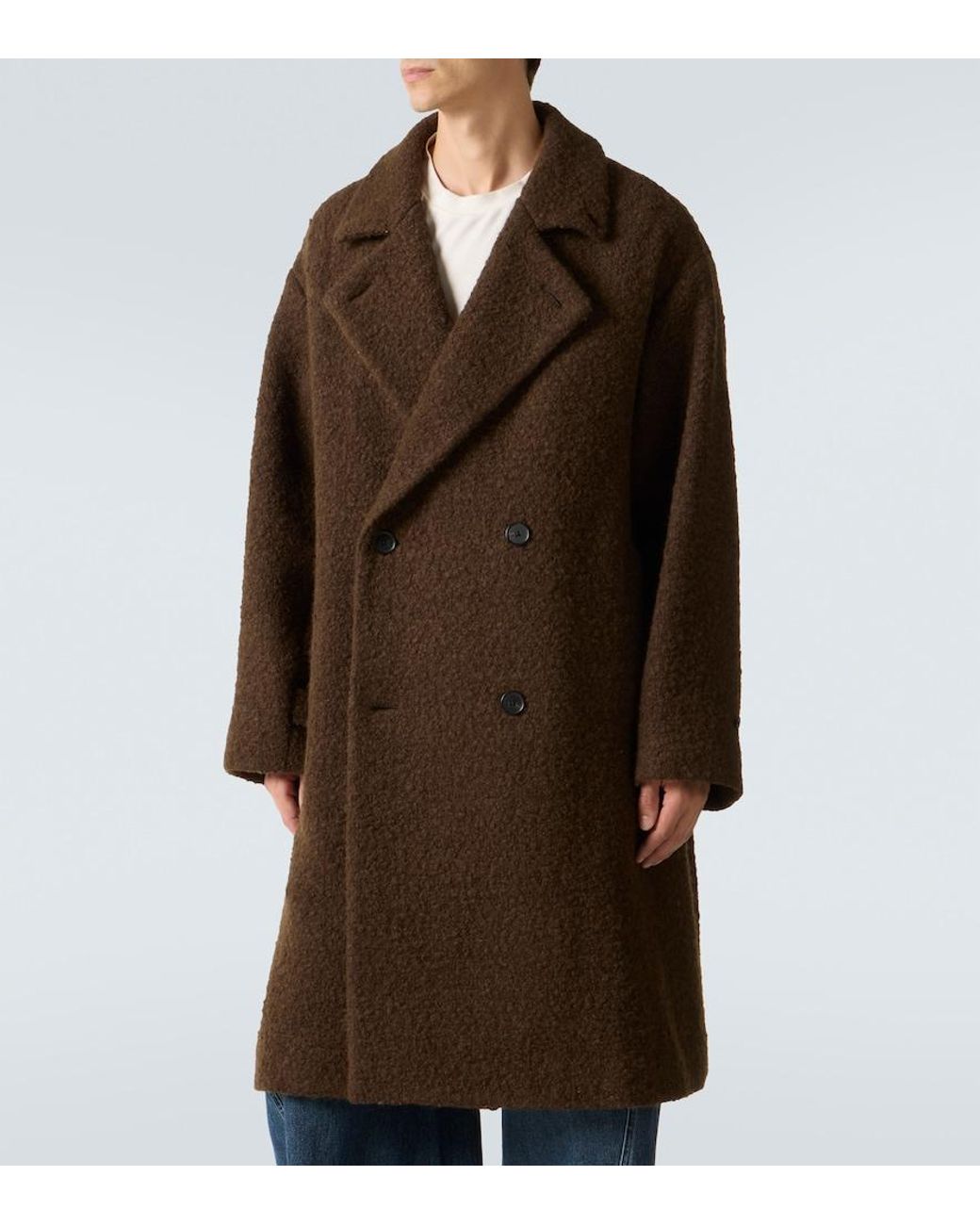 A.PRESSE Brown Double-Breasted Wool-Blend Coat for men