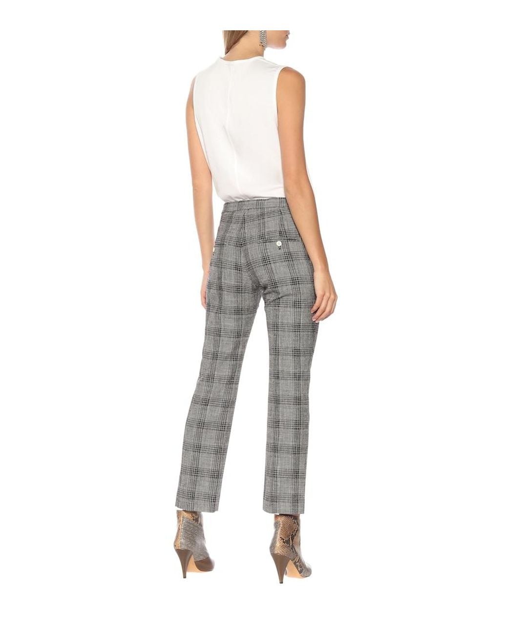 Isabel Marant Gray Derys Checked Cotton And Wool Pants