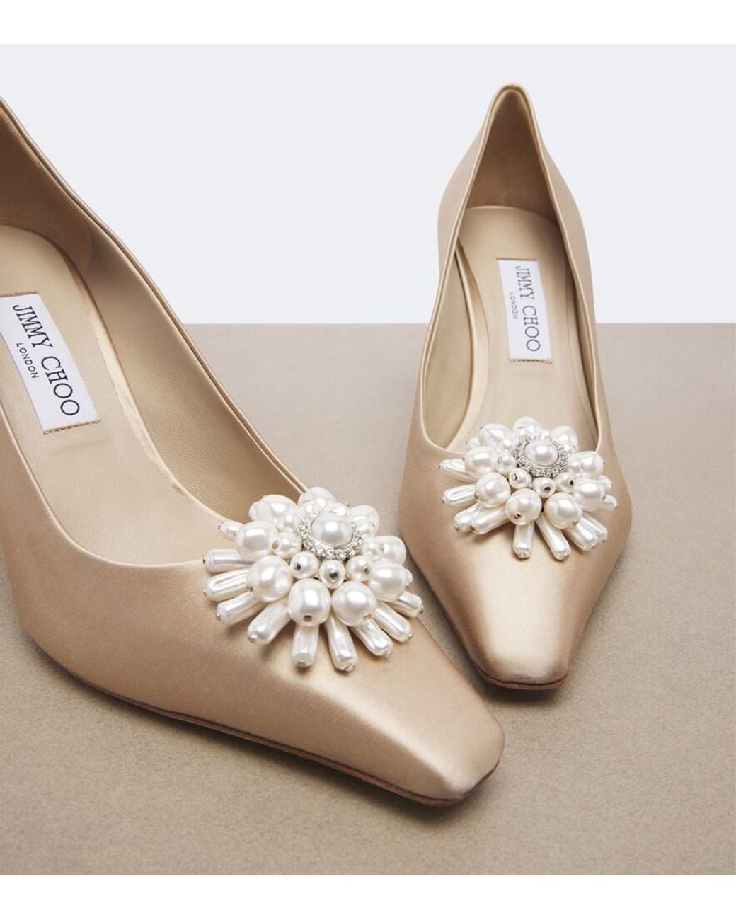 Jimmy Choo Natural Ines Embellished Satin Pumps